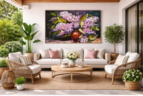 Quadros Decorativos Pintura em Tela Abstrato Moderno Lilás