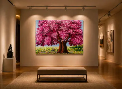 Quadros Decorativos Pintura em Tela Árvore Jacarandá Florido