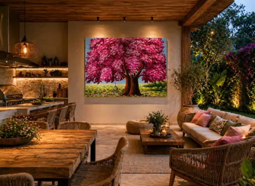 Quadros Decorativos Pintura em Tela Árvore Jacarandá Florido