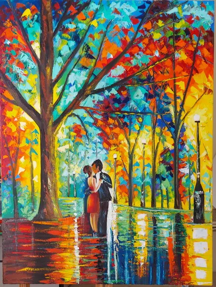 Quadros Decorativos Pintura em Tela Casal Dançando no Parque