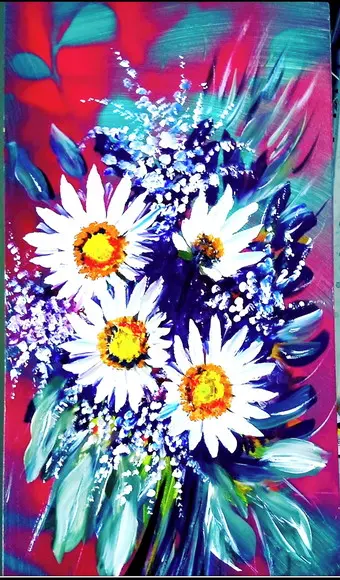 Quadros Decorativos Pintura em Tela Floral Margaridas