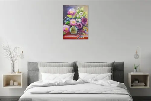 Quadros Decorativos Pintura em Tela Floral Crisântemos