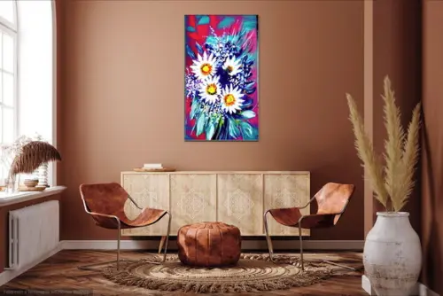 Quadros Decorativos Pintura em Tela Floral Margaridas