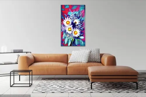 Quadros Decorativos Pintura em Tela Floral Margaridas