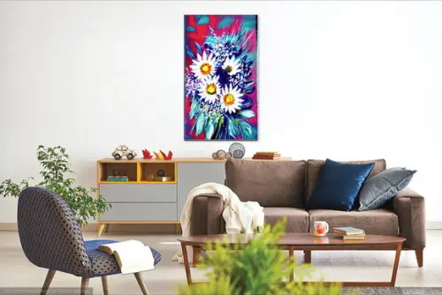 Quadros Decorativos Pintura em Tela Floral Margaridas
