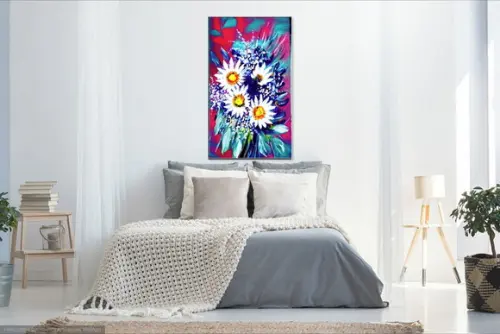 Quadros Decorativos Pintura em Tela Floral Margaridas