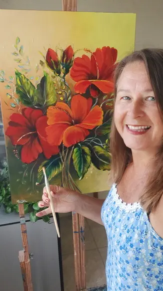 Quadros Decorativos Pintura em Tela Hibiscus Vermelhos