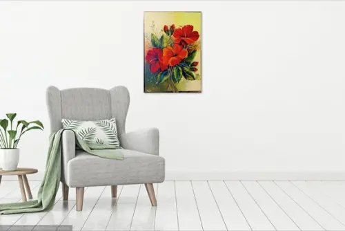 Quadros Decorativos Pintura em Tela Hibiscus Vermelhos