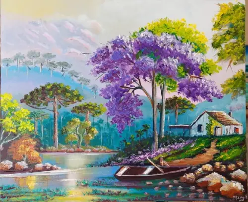Quadros Decorativos Pintura em Tela Paisagem Jacarandá