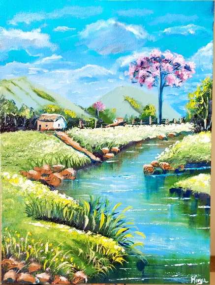 Quadros Decorativos Pintura em Tela Paisagem Montanhas