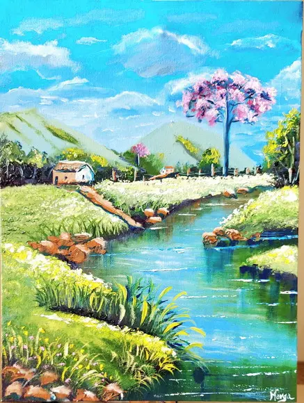 Quadros Decorativos Pintura em Tela Paisagem Montanhas
