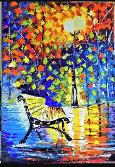 Quadros Decorativos Pintura em Tela Paisagem Urbana Banco