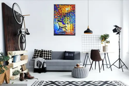 Quadros Decorativos Pintura em Tela Paisagem Urbana Banco
