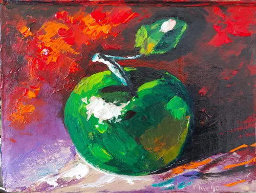 Quadros Decorativos Pintura Tela Maçã Verde Cozinha Gourmet