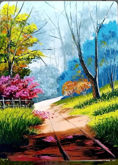 Quadros Decorativos Pintura Tela Paisagem Caminho Primavera
