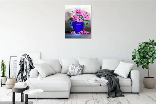Quadros Decorativos Pintura Vaso Azul Presente de Natal