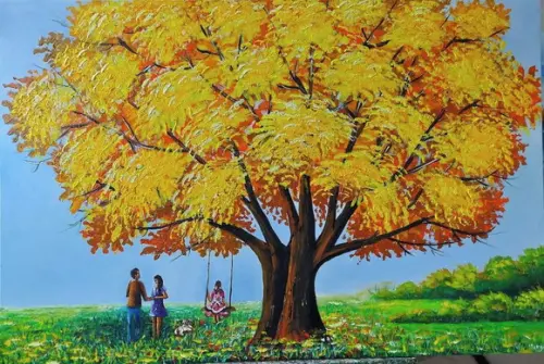 Quadros Família Debaixo do Ipê Amarelo Presente de Natal