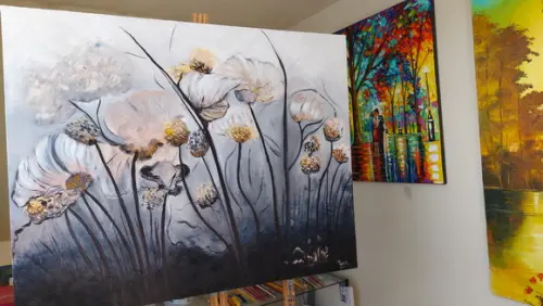 Quadros Floral Abstrato Pintura Orgânica Presente de Natal