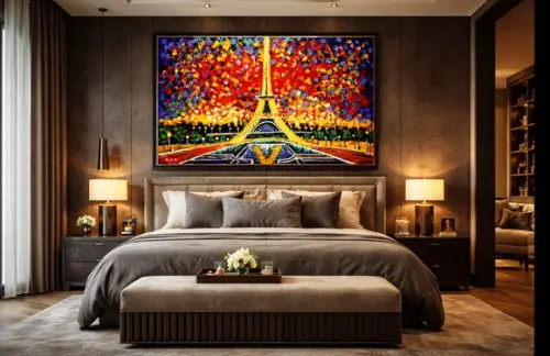 Quadros Grandes para Quarto e Sala Abstrato Torre Eiffel