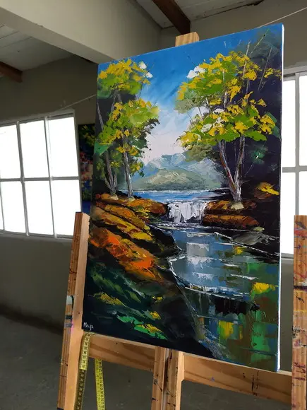 Quadros Grandes para Quarto e Sala Pintura Tela Paisagem Rio