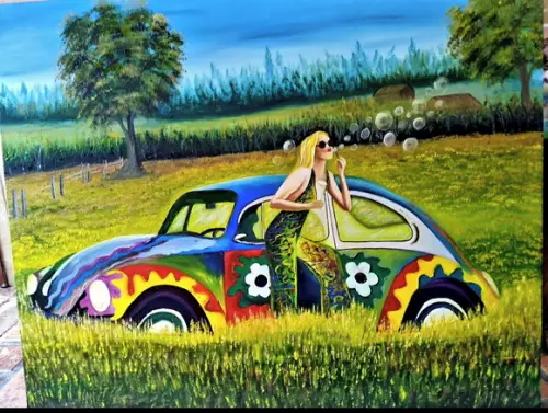 Quadros Grandes para Qusrto e Sala Pintura Tela Mulher Fusca