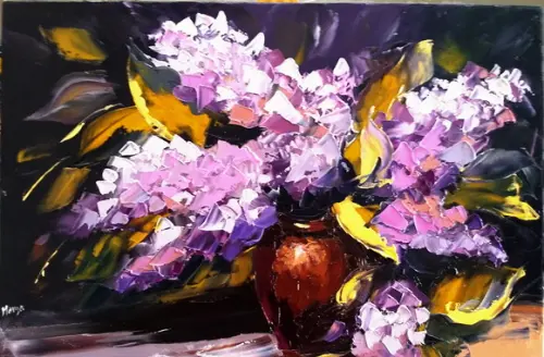 Quadros Grandes para Sala e Quarto Pintura Tela Floral Lilás