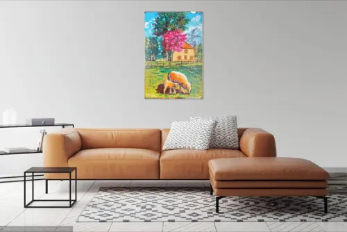 Quadros Grandes para Sala Pintura Campo Ovelha Black Friday
