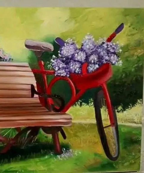 Quadros Grandes para Sala Pintura em Tela Hortênsias Bike