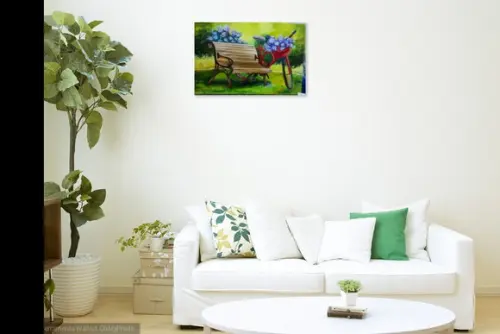 Quadros Grandes para Sala Pintura em Tela Hortênsias Bike