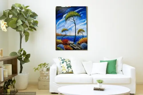 Quadros Grandes para Sala Pintura em Tela Mar Praia Calmaria