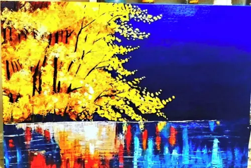 Quadros Grandes para Sala Pintura em Tela Moderno Yelow Blue