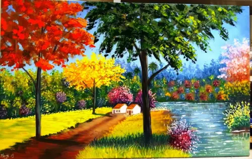 Quadros Grandes para Sala Pintura em Tela Paisagem Plátano