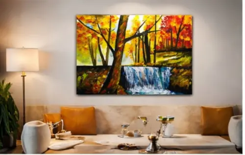 Quadros Grandes para Sala Pintura em Tela Paisagem Cachoeira