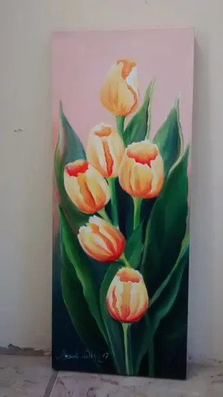 Quadros Grandes para Sala Pintura em Tela Tulipas Amarelas
