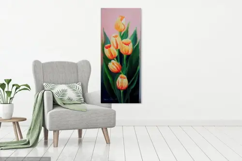 Quadros Grandes para Sala Pintura em Tela Tulipas Amarelas