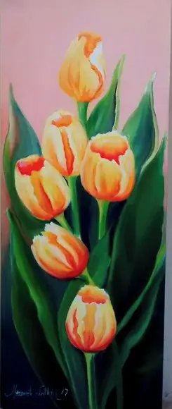Quadros Grandes para Sala Pintura em Tela Tulipas Amarelas