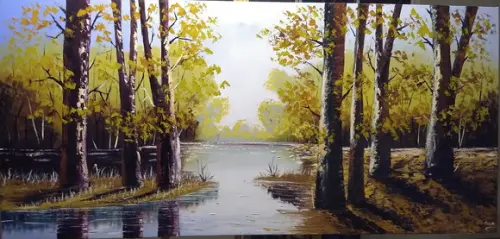 Quadros Grandes para Sala Pintura Lago Árvores Black Friday
