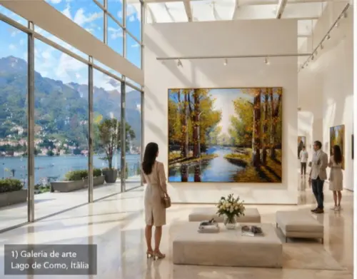 Quadros Grandes para Sala Pintura Lago Árvores Black Friday