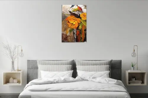 Quadros Grandes para Sala Pintura Rosa Amarela Black Friday