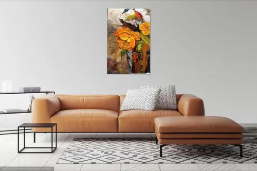 Quadros Grandes para Sala Pintura Rosa Amarela Black Friday