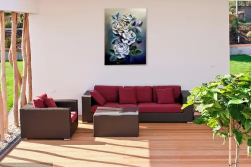 Quadros Grandes para Sala Pintura Tela Floral Abstrato Rosas