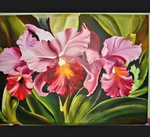 Quadros Grandes para Sala Pintura Tela Floral Orquídeas Rosa