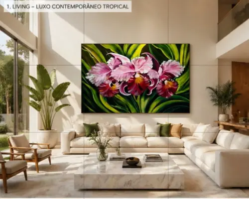 Quadros Grandes para Sala Pintura Tela Floral Orquídeas Rosa