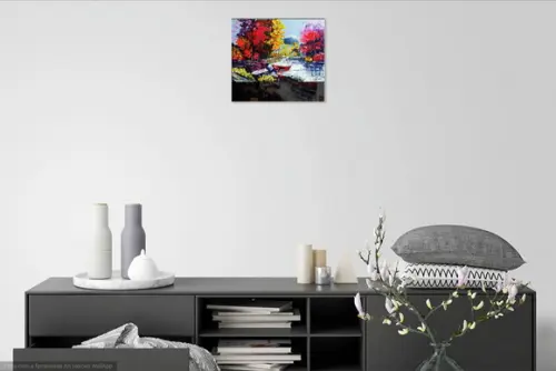 Quadros Grandes para Sala Pintura Tela Paisagem Barcos Lago