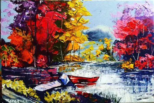 Quadros Grandes para Sala Pintura Tela Paisagem Barcos Lago