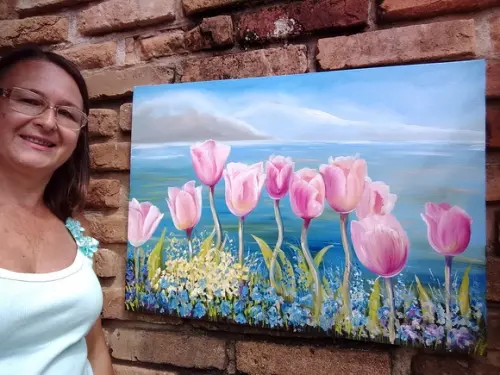 Quadros Grandes para Sala Pintura Tela Tulípas Black Friday