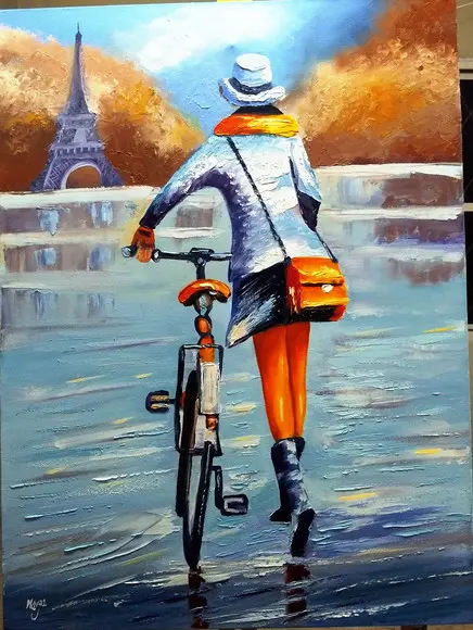 Quadros Mulher de Bike Pedalar em Paris Black Friday