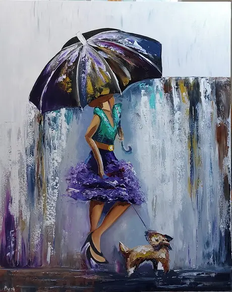 Quadros Mulher na Chuva Dog Pet Cachorro Presente de Natal