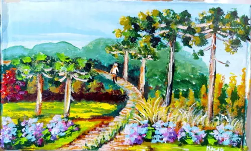 Quadros Paisagem Caminho dos Pinheiros Presente de Natal