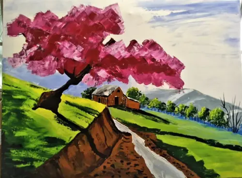 Quadros Paisagem Campo Árvore Ipê Rosa Presente de Natal